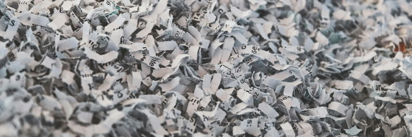 Close-up of shredded paper particles